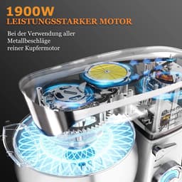 Keukenmachine - Standmixer Keukenrobot - Culinaire Bereidingen - Krachtige 1800W Motor - 6.5 Liter Kom - Zilver — thumbnail 2