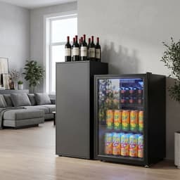 70L Drankenkoelkast - Zwart Dubbele Glazen Deur - UV-bescherming 2 Verstelbare Roosters LED - Display Verlichting 2-18°C- Instelbaar Stille 43dB - Vrijstaande Mini Koelkast - voor Kantoor Slaapkamer Bar — thumbnail 4