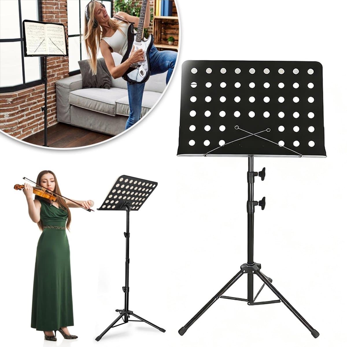 150cm Bladmuziekstandaard - Hoge Muziekstandaard Voor Bladmuziek Hoge Stabiliteit - Verstelbare Draagbare Muziekstandaard Voor Gitaar Viool Ukelele — afbeelding 1