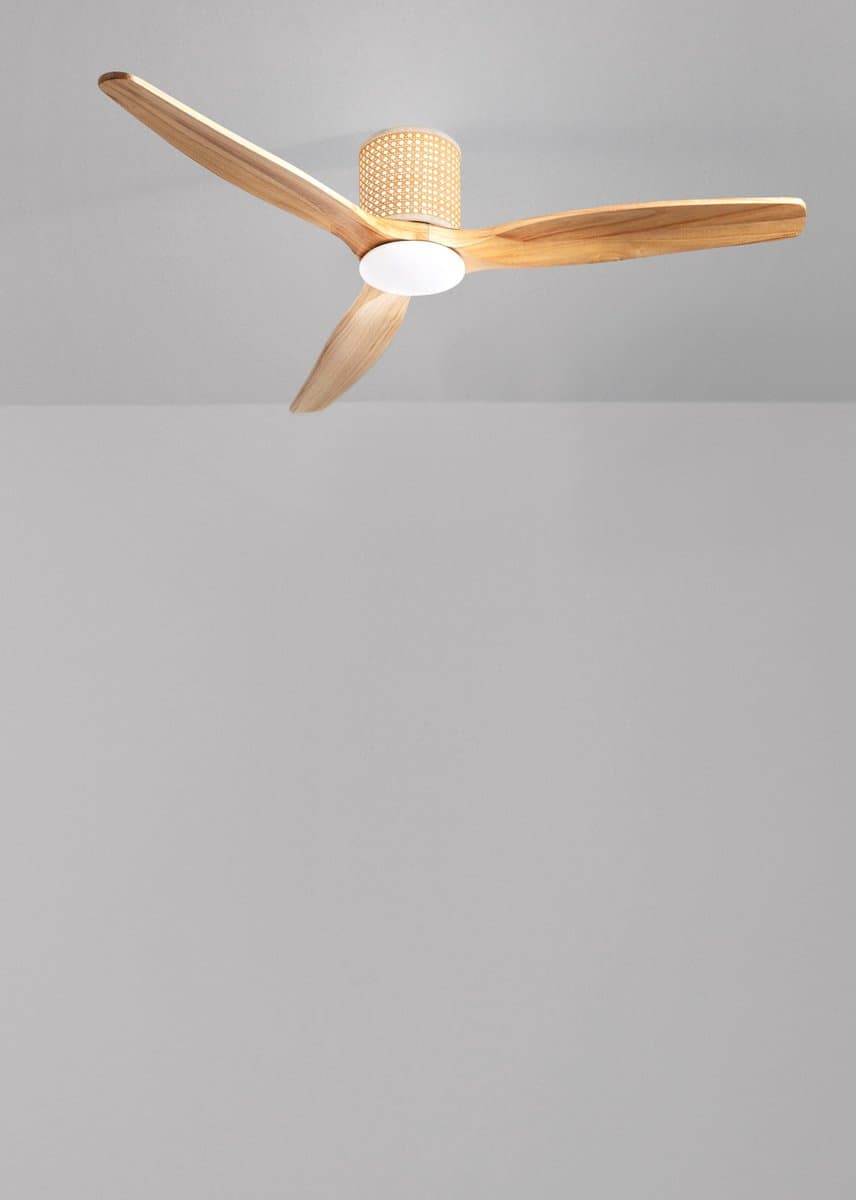 CREATE - Plafondventilator 40W stil Ø132 cm met LED verlichting in behuizing en lamp - WIND CALM RATTAN — afbeelding 1