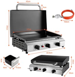 Seth Select Gas BBQ - BBQ op gas - Draagbare propaangrill - Gasbarbecue - 3 Burner Gas Grill - Gasgrill - Compact en draagbaar tafelmodel. — thumbnail 3