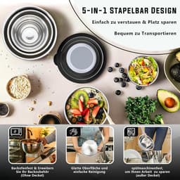 Mengkom set - Keukenbakken - Ingrediënten mengen - Met raspopzetstukken - 5 maten 4.6L - Zwart — thumbnail 2