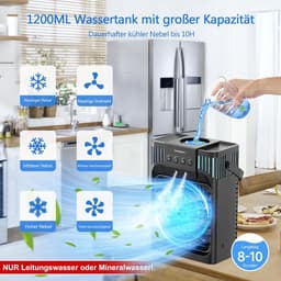 Mini Airconditioner - Mobiele Airco - Luchtkoeler met Afstandsbediening - Mini Airco Bureau & Slaapkamer - Kleine Luchtkoeler 1200ml - Met 3 Snelheden & 3 Koelnevels - Timer 2-8 Uur - 7 LED Lampjes - Stille Aircooler 10W - Wit — thumbnail 4