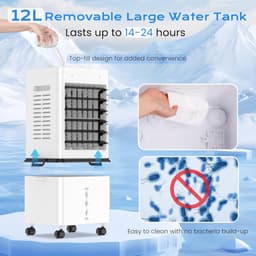 Mobiele Airconditioner - Mobiele Aircooler - Stil & Draagbaar - Luchtkoeler met Grote 10L Watertank - Klimaatbeheersing - Timer & Afstandsbediening - Compacte Aircooler voor Thuis, Woonkamer, Slaapkamer & Kantoor - Wit — thumbnail 4