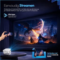 Setano Mini Beamer – WiFi & Bluetooth – Incl. Afstandsbediening – Ideaal voor WK 2026 – 4K Support – Beamer – Voor iOS & Android – Draagbaar & Compact – Thuisbioscoop – Wit — thumbnail 3