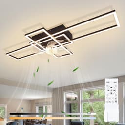 Glitzerlife - Plafond ventilator met verlichting - Dimbaar Led Licht - 6 Snelheden - Omkeerbare Zomer En Winterstand - Stille plafondventilator - Afstandsbediening Timer - Ø94 Cm - Zwart — thumbnail 1