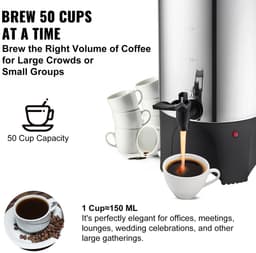 Velori Koffiedispenser 50 Kopjes RVS 1000W - Koffiezetapparaat Groot Kantoor - Koffiemachine Horeca - Warmhoudfunctie 90-98°C - Hotel Vergadering Evenement — thumbnail 4