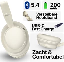 Koptelefoon Draadloos incl. Equalizer - Met Microfoon - Aux & Bluetooth 5.4 - Inklapbaar - Draadloze Headset - Wit / Beige — thumbnail 3