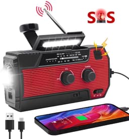 Noodradio Solar Opwindbaar en Batterij - Inclusief Noodfluitje - Noodpakket - Draagbare Survival Radio - 4000 mAh - Powerbank Zonneenergie - Bouwradio - Zaklamp – Rood — thumbnail 2