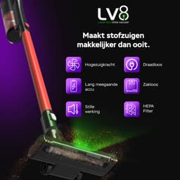 TurboTronic LV8 Steelstofzuiger met kruimeldief zonder zak - Draadloos - Hoge zuigkracht - HEPA - lichtgewicht - 3 Snelheden -Harde en zachte vloeren - Rood — thumbnail 3