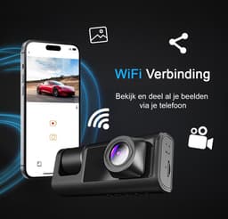 Tech Essentials® Dual Dashcam S1-Wifi Voor Auto - Met Achteruitrijcamera Universeel - Full HD - Met 64GB Micro SD-Kaart - Met Nachtzicht - APP | Voor En Achter — thumbnail 3