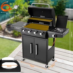 BBQ 5 in 1 - Barbecue op gas - Zwart - Thermostaat - Olievanger accessoires - Gasgrill met zijbrander — thumbnail 4