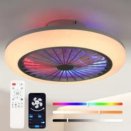LuxiLamps - LED Ventilator Plafondlamp - Smart Lamp Plafondventilator - RGB - 12 Kleuren - Met Dimmer - 50 cm - 6 Standen Ventilator - Keuken Lamp - Woonkamerlamp - Moderne Lamp — thumbnail 1
