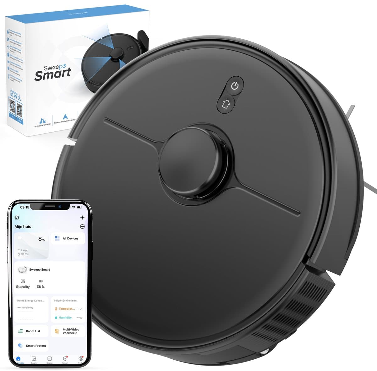 Sweepo® Smart Robotstofzuiger met Dweilfunctie – Met Laadstation – LiDAR Navigatie – Met App – Voor Huisdieren – Automatisch Hervatten — afbeelding 1