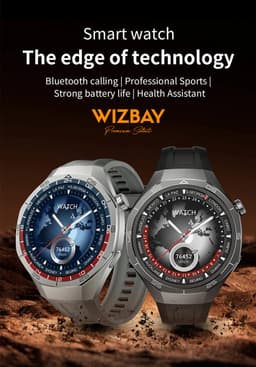 WizBay Premium Select® 1.53 inch TFT Smartwatch Dames Heren - Sapphire Glas - Android en iOS - Bluetooth Call - 02 Zuurstof - Bloedruk - Message - AI Voice - Multiple Sport Modi - Obsidiaan Zwarte Case 2 extra Banden Zwart Leer en Siliconen — thumbnail 5