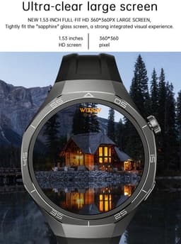 WizBay Premium Select® 1.53 inch TFT Smartwatch Dames Heren - Sapphire Glas - Android en iOS - Bluetooth Call - 02 Zuurstof - Bloedruk - Message - AI Voice - Multiple Sport Modi - Obsidiaan Zwarte Case 2 extra Banden Zwart Leer en Siliconen — thumbnail 3