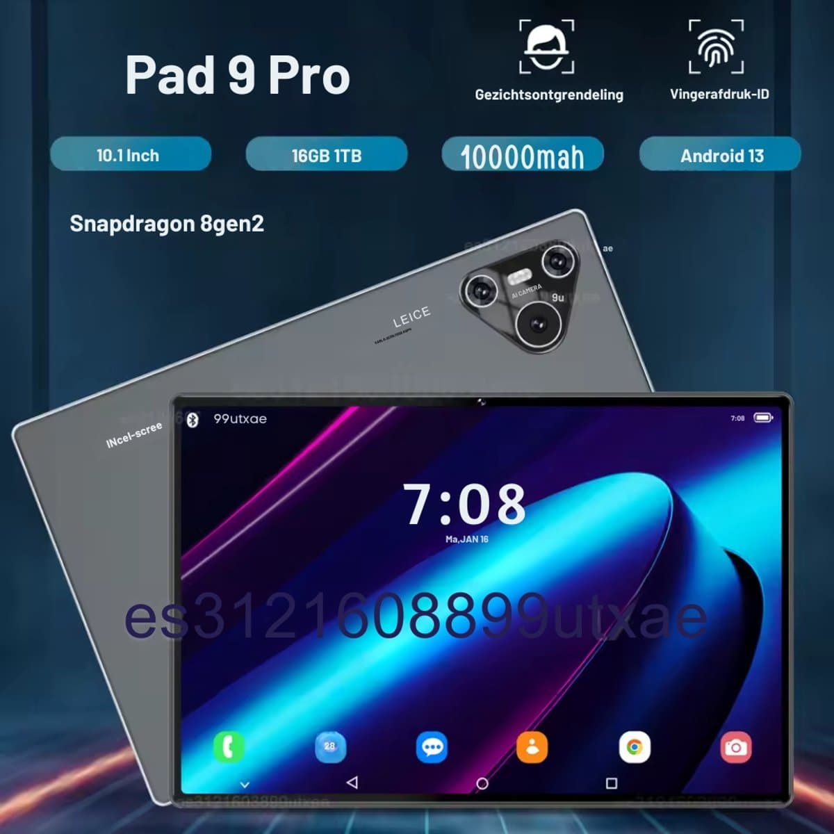 Mookes Pad 9 Pro Tablet 10.1 inch Android Snapdragon 8gen2 Global 12GB 256GB 10000 mah 5G Dual SIM WIFI HD Scherm - Blue — afbeelding 1
