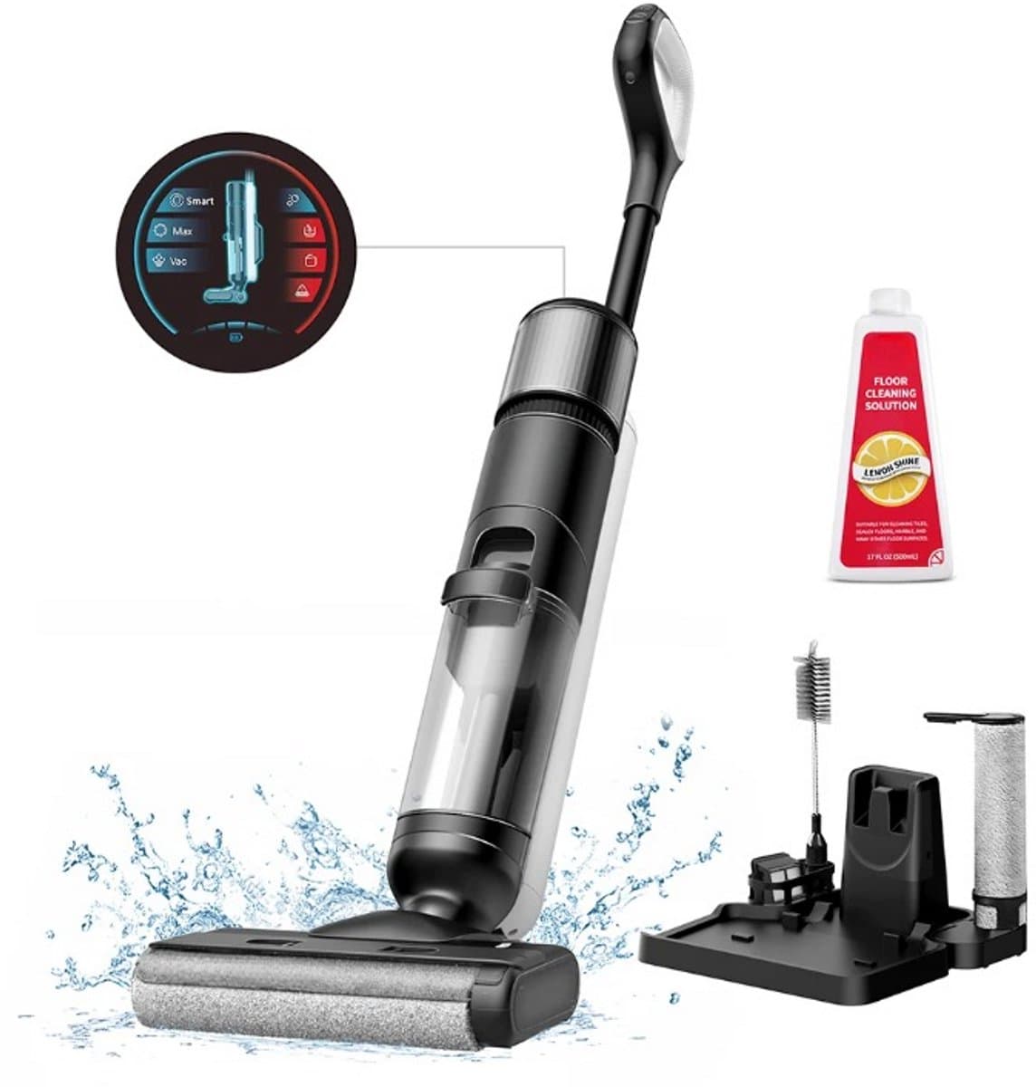 Stofzuiger - Draadloze Vacuum Cleaner - met Zelfreinigend & Dweil Functie - tot 50 min Looptijd - Slimme Vuildetectie - 3 Reinigingsmodi - LCD-scherm - Dubbele Tank - Zelfrijdend - 2500 mAh - 80 dB - 12 Ampère - 28 x 20 x 110cm - Zwart — afbeelding 1