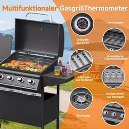 BORVAT® - homelux -15kW Gasbarbecue Grillwagen met 4+1 Branders en Zijbrander - Gasgrill BBQ — thumbnail 5
