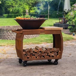 RJRoyal Living Plancha grill BBQ Big Jack 3.0 cortenstaal grillring met houtopslag vuurschaal buitenkeuken grillring met houten snijplank — thumbnail 4