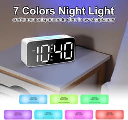 Digitale wekker - ultraluid - RGB nachtlicht - verstelbaar volume - met USB-oplader - voor zware slapers - volwassenen/kinderen - wit - standaardformaat - 1 stuk — thumbnail 2