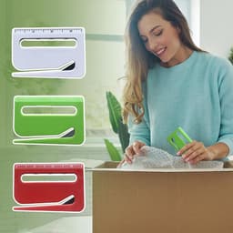 3-in-1 briefopener met liniaal en vergrootglas in rood, blauw en wit, ideaal voor efficiënt openen van post, snijden van papier en nauwkeurig meten — thumbnail 5