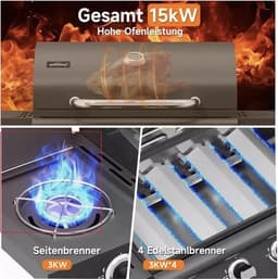 Betaalbare Gas BBQ 15KW - Buitenkeuken - Barbecue - 4+1 branders en zijbrander - Goede kwaliteit - Stevig - EU gecertificeerd - Zwart — thumbnail 3