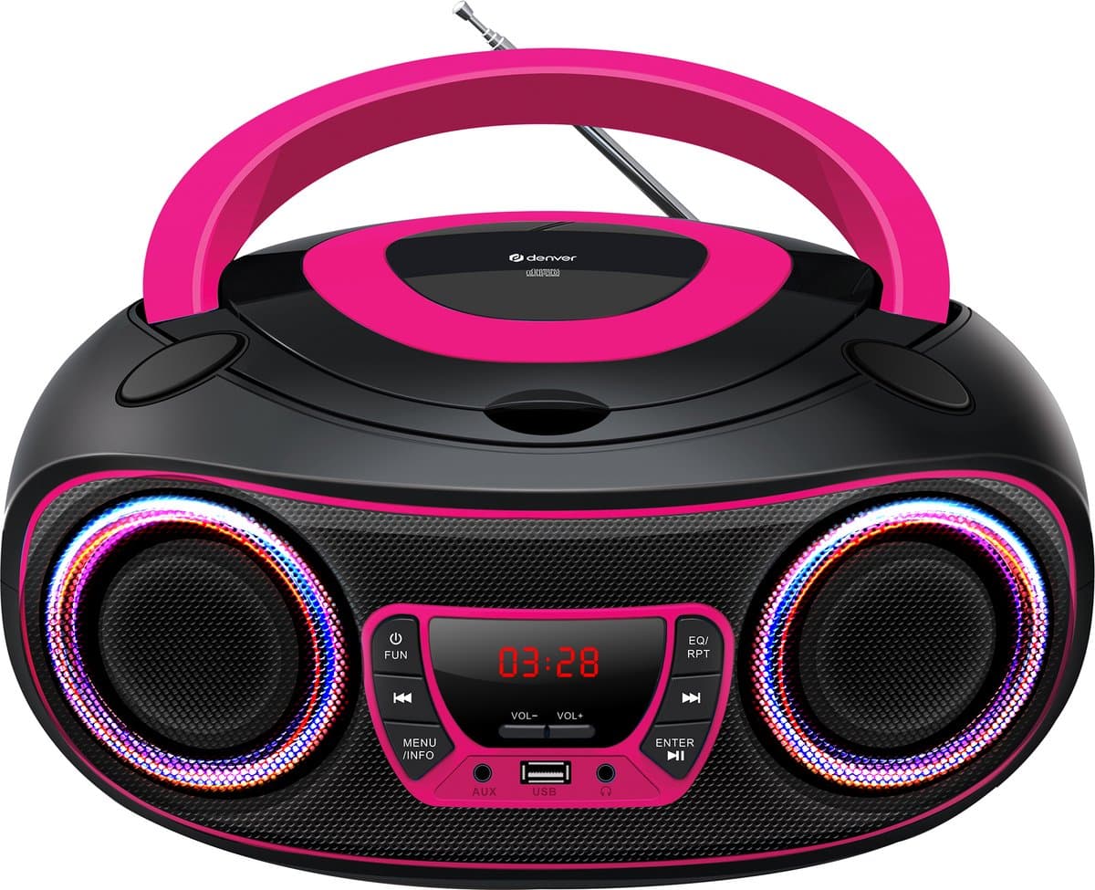 Denver Draagbare Radio CD Speler Kinderen - Bluetooth - Lichteffecten - Boombox - AUX - FM - TCL212BT - Roze — afbeelding 1