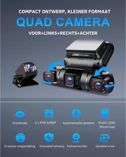 Luxe Dashcam voor Auto – Voor en Achter – Achter Draadloos – Ingebouwde WiFi – 1080P – Full HD – Ingebouwde GPS – Zwart — thumbnail 3