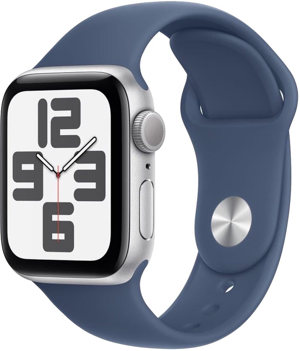 APPLE Watch SE GPS 44mm Denim Sport Band M/L Smartwatch Silver Aluminium — afbeelding 1