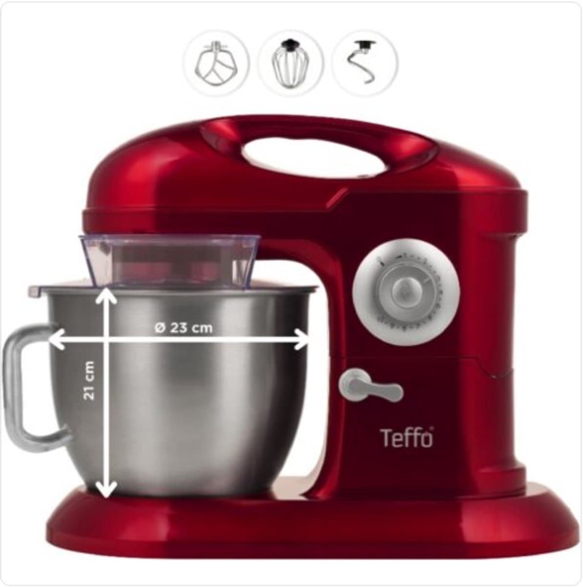 Teffo stand mixer - keukenmixer - rood - 7 liter - 10 standen - 1200 watt — afbeelding 1