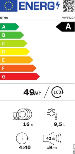 ETNA VW342CP – Volledig geïntegreerde vaatwasser – 16 couverts – Energieklasse A -10% – 42 dB – Nachtprogramma – ConnectLife – Automatische deuropening – 60 cm — thumbnail 3