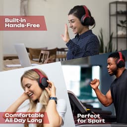PowerLocus Boom - Koptelefoon Bluetooth - 60 uur batterijduur – Over Ear Koptelefoon Draadloos – 4 EQ-modi - Met Microfoon - Grijs/Rood — thumbnail 5