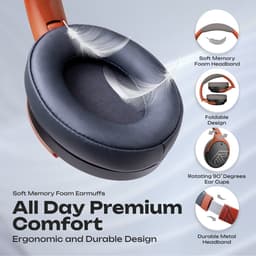 PowerLocus Boom - Koptelefoon Bluetooth - 60 uur batterijduur – Over Ear Koptelefoon Draadloos – 4 EQ-modi - Met Microfoon - Oranje/Grijs — thumbnail 4