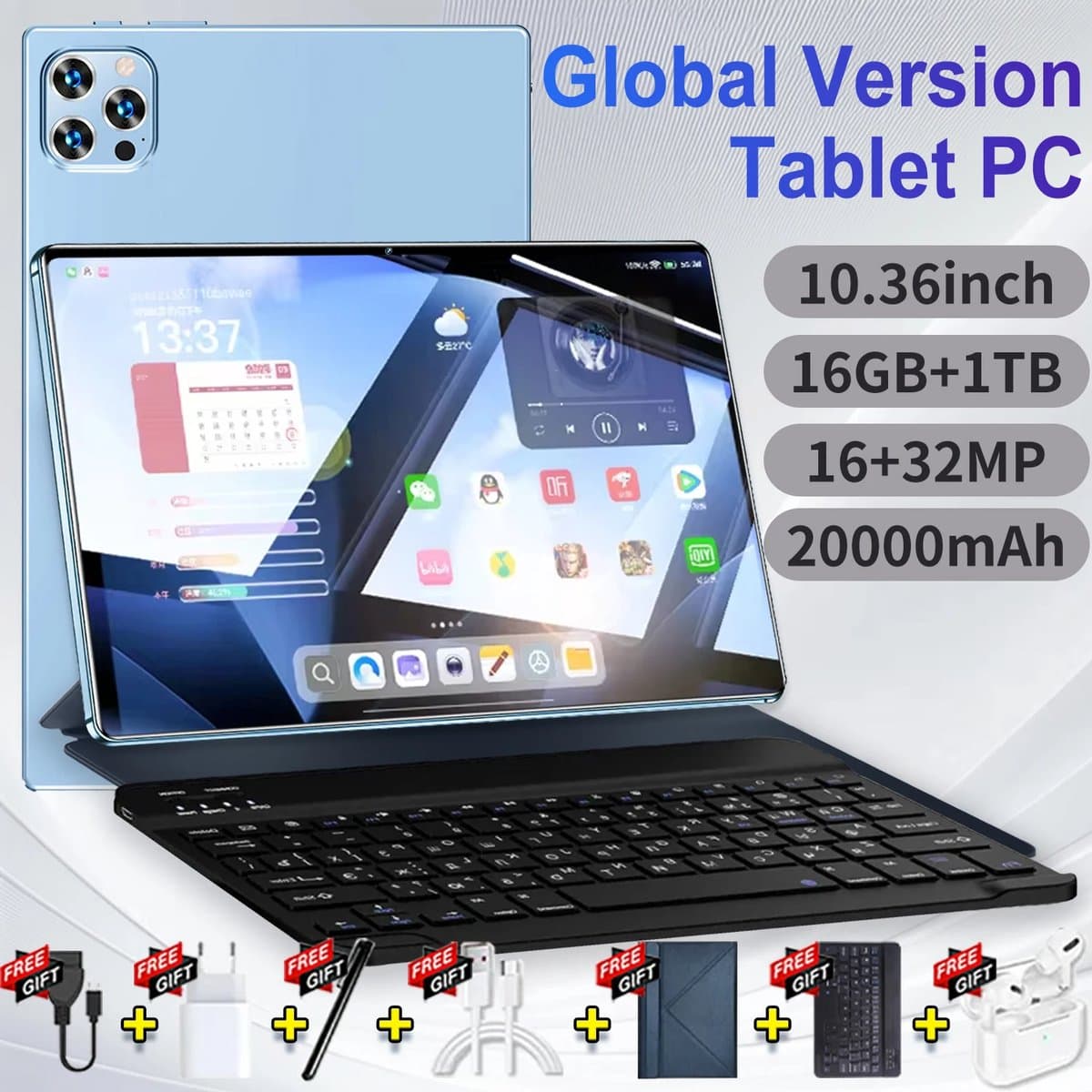 2025 Nieuwe Pad 15 Pro Tablets 16Gb 1024Gb Android 10.36 Inch 5G Dual Sim Gps Bluetooth Wifi Wps Tabletpc - Grey — afbeelding 1