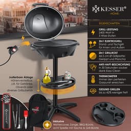 KESSER® elektrische grill 2in1 tafelgrill - staande grill met deksel en standaard | maximaal 2400 watt thermometer | Anti — thumbnail 1