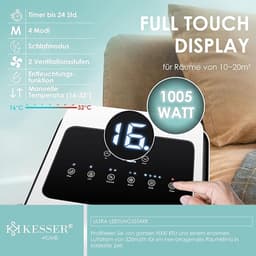 KESSER Mobiele Airco 4-in-1 – 9000 BTU – Energieklasse A – Koelen, Ontvochtigen, Ventileren & Nachtmodus – Timer & Afstandsbediening – Stil (50 dB) – Touch Display – Airlock – 360° Wielen – 1,8m Snoer — thumbnail 4