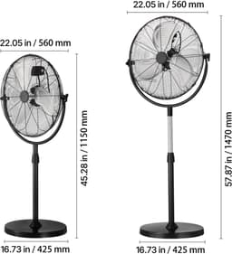 Industriële Staande Ventilator, Diameter 560 mm, Hoogte Verstelbaar van 115-147 cm, met 3 Snelheidsstanden, Ideaal voor Woonkamer, Huis en Kantoor, Zwart — thumbnail 2