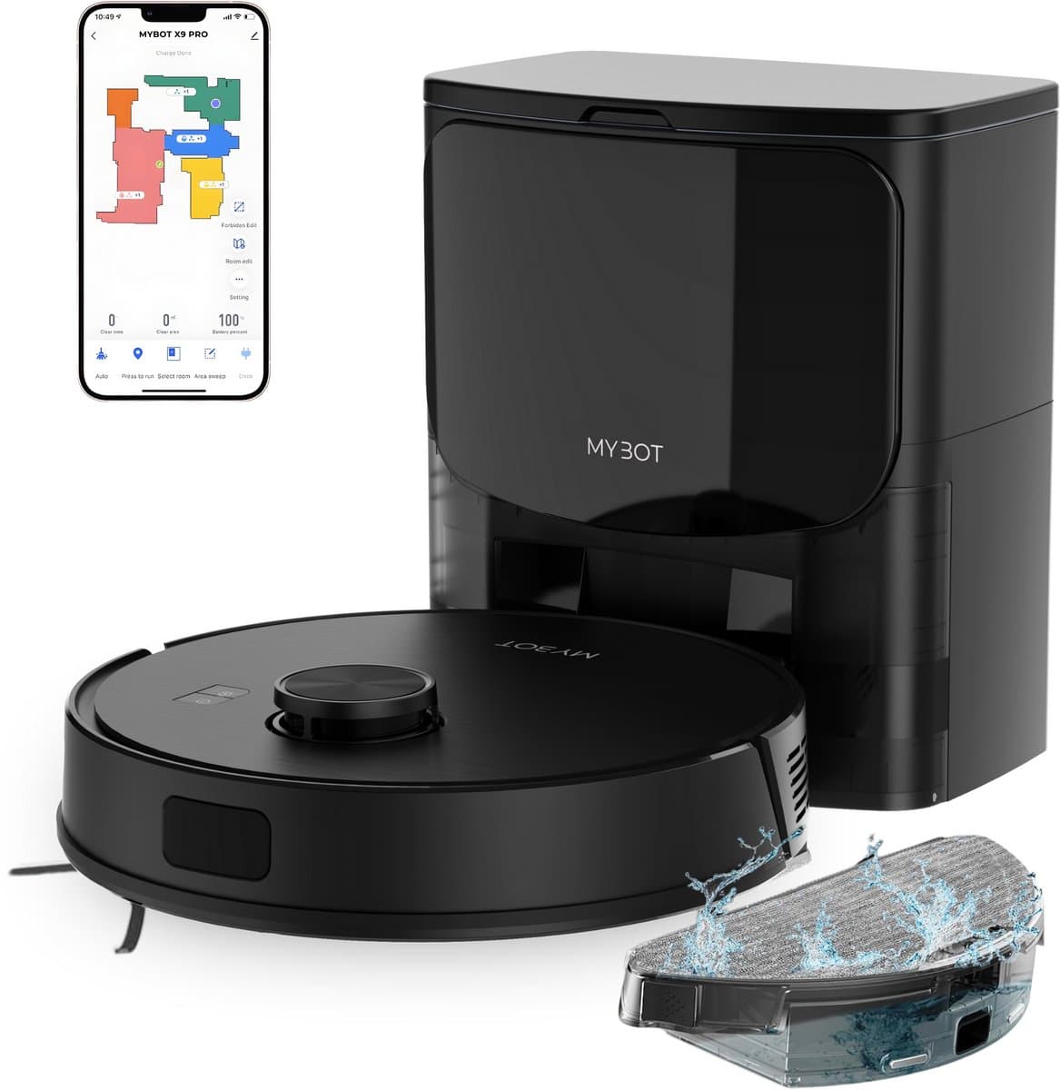 MYBOT X9 PRO - Robotstofzuiger Met Dweilfunctie - 6500PA Zuigkracht - Leegt Automatisch - Ideaal voor Huisdieren - Zelflerende Robotstofzuiger - Met Laadstation - Uitgebreide Mapping - LDS Laser Navigatie - Met leegstation — afbeelding 1