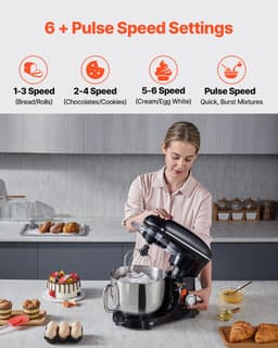 Keukenmachine, 8,3 QT Deegmixer, 1400 W, 6+P Snelheden, Keukenmachine met Kantelbare Kop en Roestvrijstalen Kom, Deeghaak, Garde, Platte Klopper, Schraper — thumbnail 3