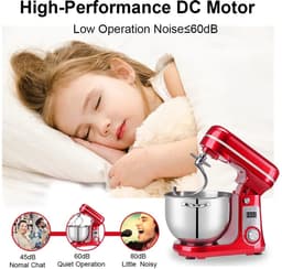Keukenmixer - Stand Mixer - Deegmixer - Foodprocessor - Elektrische Mixer - 6 Snelheden - 6 Liter RVS Mengkom - Garde - Klopper - Deeghaak - Stil - Krachtig - Met LED-display - BPA-vrij - Antislip - Rood — thumbnail 3