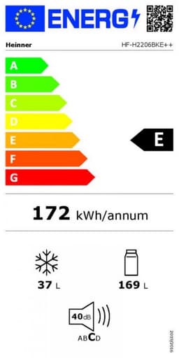 Heinner HF-H2206BKE++ Koel-vriescombinatie 206 L – LED-verlichting – Omkeerbare Deur – Instelbare Thermostaat – Zwart – 5 Jaar Garantie — thumbnail 2