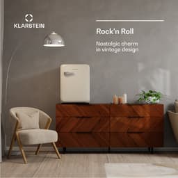 Klarstein Mini-Koelkast Audrey Evo 65L minikoelkast - retro design, stil (40 dB), compressor, verstelbare pootjes, omkeerbare deur, kleine koelkast voor slaapkamers en kantoren, crème - voor Hotelkamer - Compact Geruisloos — thumbnail 3