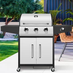 Luxe Grote Gasbarbecue met 3+1 Branders – 34.000 BTU – Roestvrij Staal – Met Zijbrander - Gietijzeren Roosters Temperatuurmeter - Opklapbare Werktafels – Draagbare BBQ op Wielen voor Buiten koken en BBQ Feesten — thumbnail 4