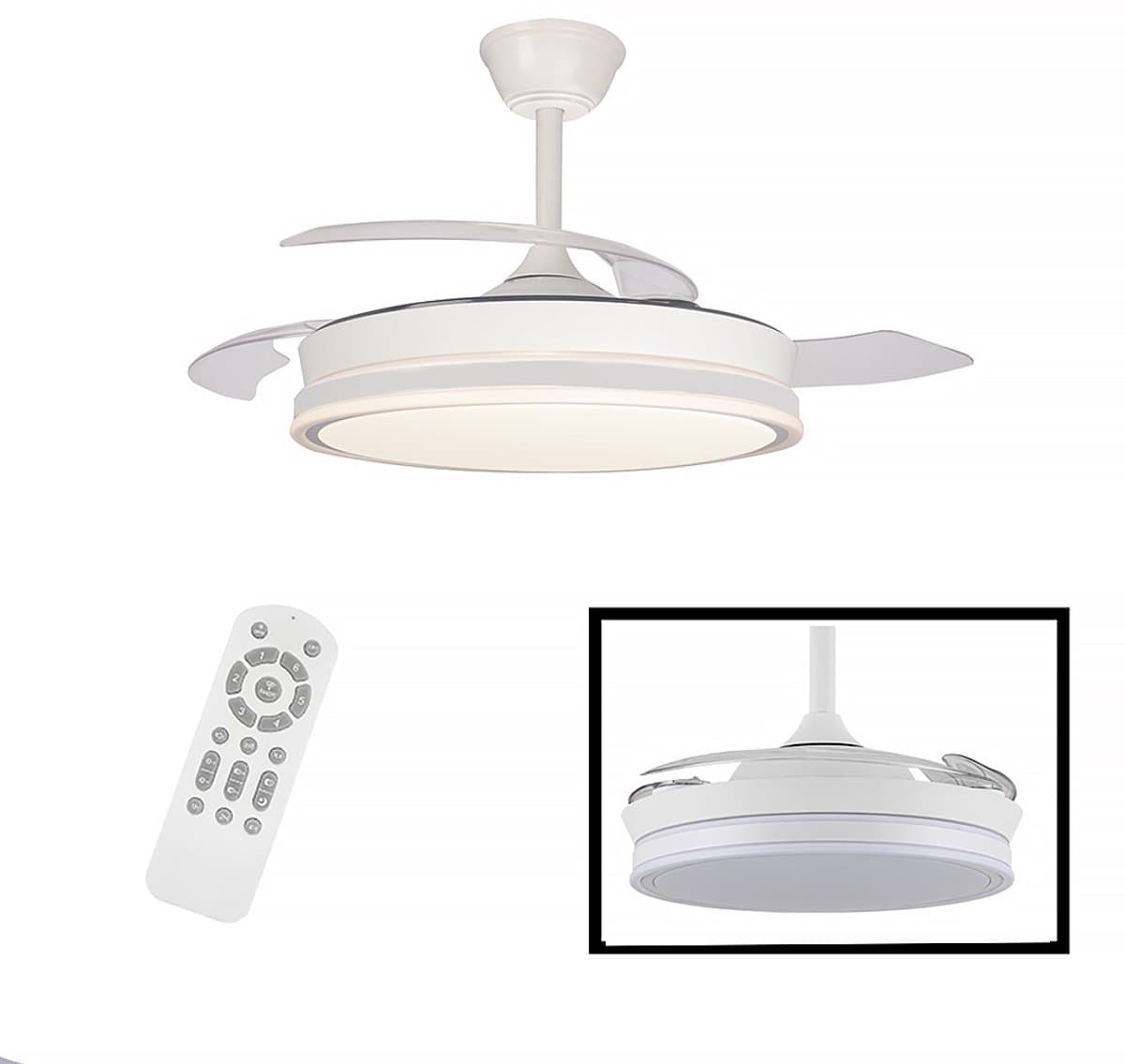 CristalRecord - Plafondventilator Supereco - doorsnede 106 cm – uitklapbare bladen – remote control – dimbaar en kleurenwissel - wit — afbeelding 1