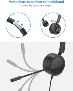 USB Headset - Noise Cancelling Koptelefoon - In-Line Bediening - Voor Thuis & Kantoor - Compatibel met PC & Laptop - Gebruikers - Zwart - Universeel - 1 stuk — thumbnail 3