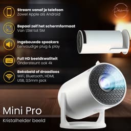 Mini Beamer Draagbaar 2025 - Alles-in-één Smart TV Projector - Android 11.0 - WiFi 6 & Bluetooth 5.2 - 4k Beeldkwaliteit - Wit - Lumen - Home Cinema - Dollssbeauty — thumbnail 5