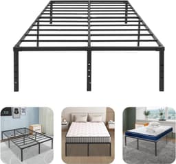 Bedframe, 189 x 135 x 45,72 cm, metalen bed, 45,72 cm hoog, grote opbergruimte onder het bed, bedframe met lattenbodem van metaal, zwart bedframe, tweepersoonsbed — thumbnail 5