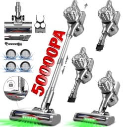 Adormii Steelstofzuiger Draadloos – 50 kPa Sterke Zuigkracht – Tot 60 Min Accuduur – Anti-haarwikkel Vloerborstel – 4 HEPA-filters – 1,6 L Stofreservoir – Groene LED Stofdetectieverlichting – Zilver — thumbnail 1