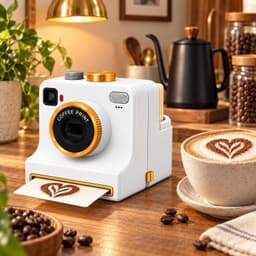 Koffieprinter - 3D Latte Art Printer - Printer - Latte Art Camera met één klik - Inclusief vier kaarten - Gebruiksvriendelijk - Herbruikbaar poedergereedschap - Geschikt voor cappuccino's en lattes - Willekeurige stijlen - Wit — thumbnail 3